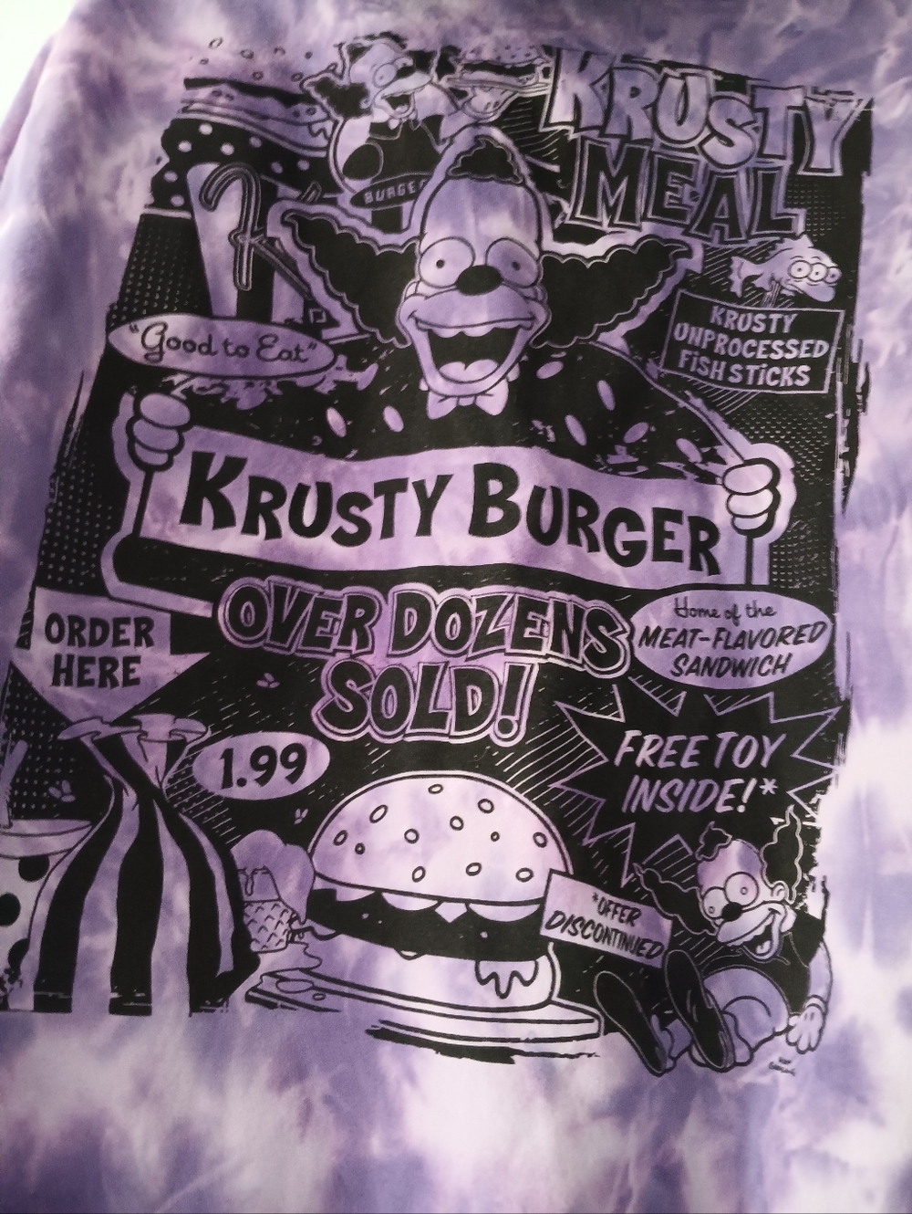 H&M The Simpsons Purple Tie Dye Krusty Burger Graphic Hoodie Kangaroo Pocket M - Picture 4 of 7